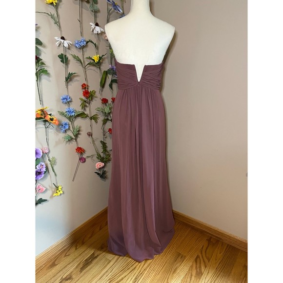 Mauve Long Strapless Chiffon Dress with pleated bodice - Picture 5 of 8